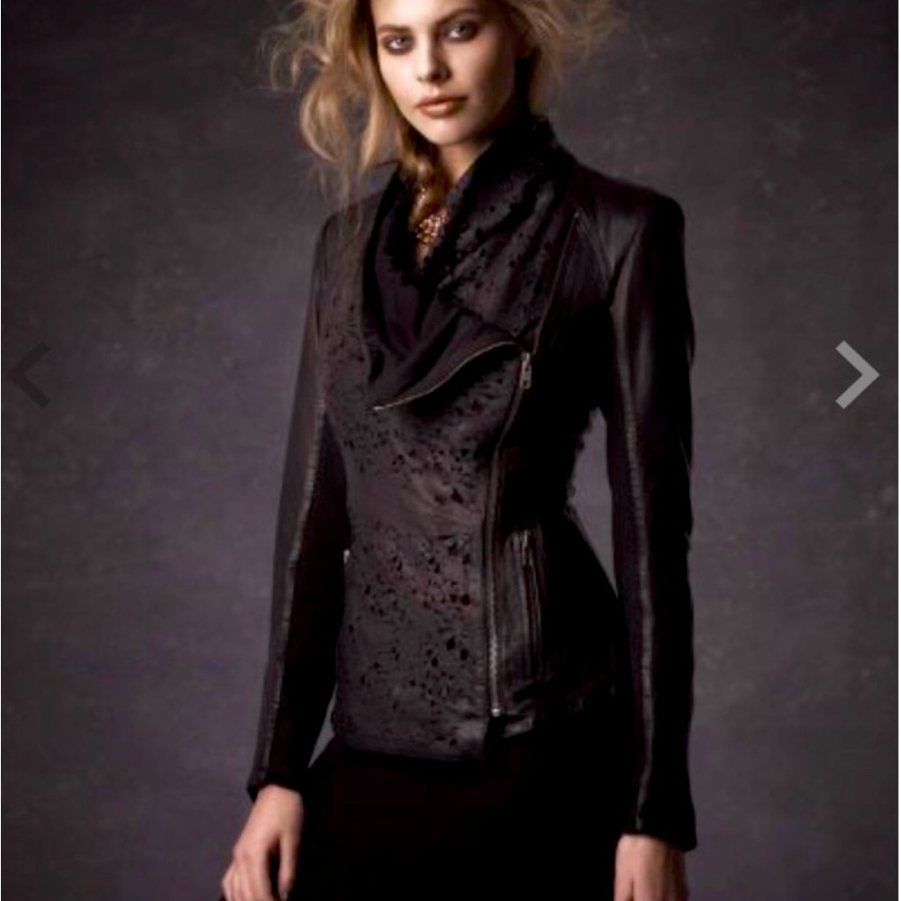 MUUBAA London “Shanazar” Laser Cut Leather Jacket Size 2 Petite